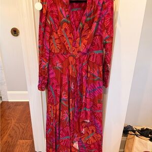 Farm Rio Red tone faux wrap maxi dress